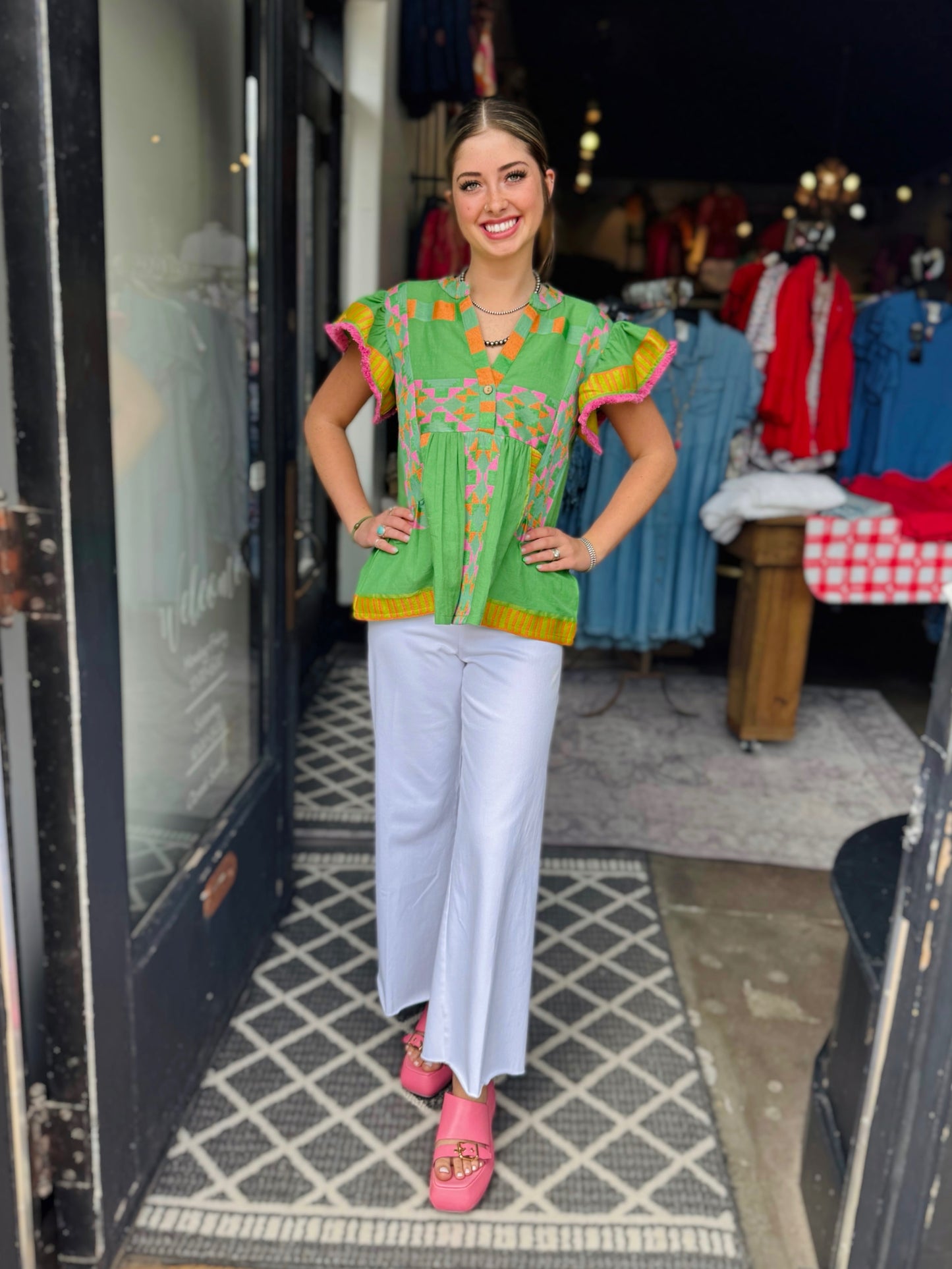 Ivy Jane Green Tiered Woven Top