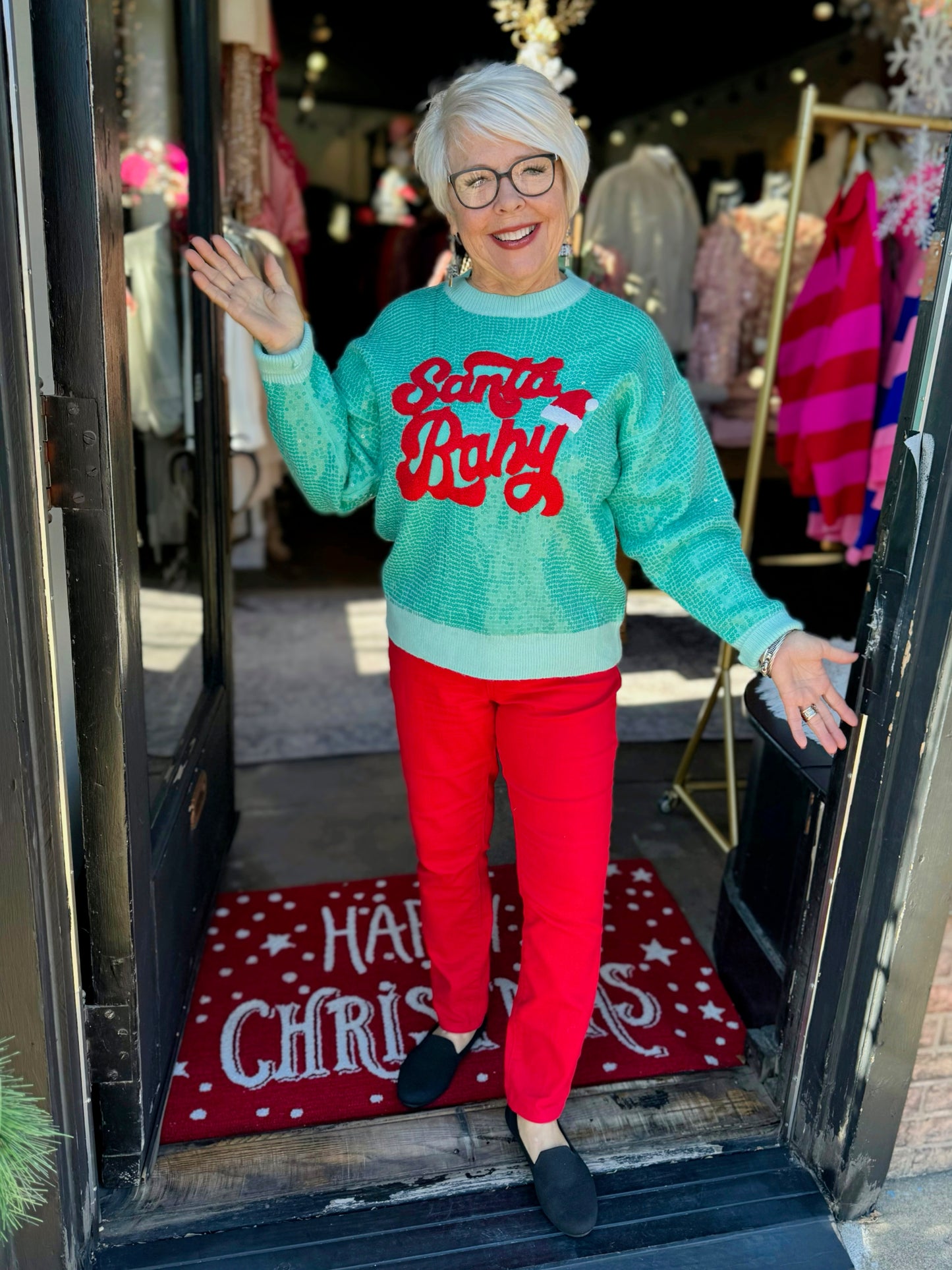 Minty Kiss Christmas Sequin Sweater