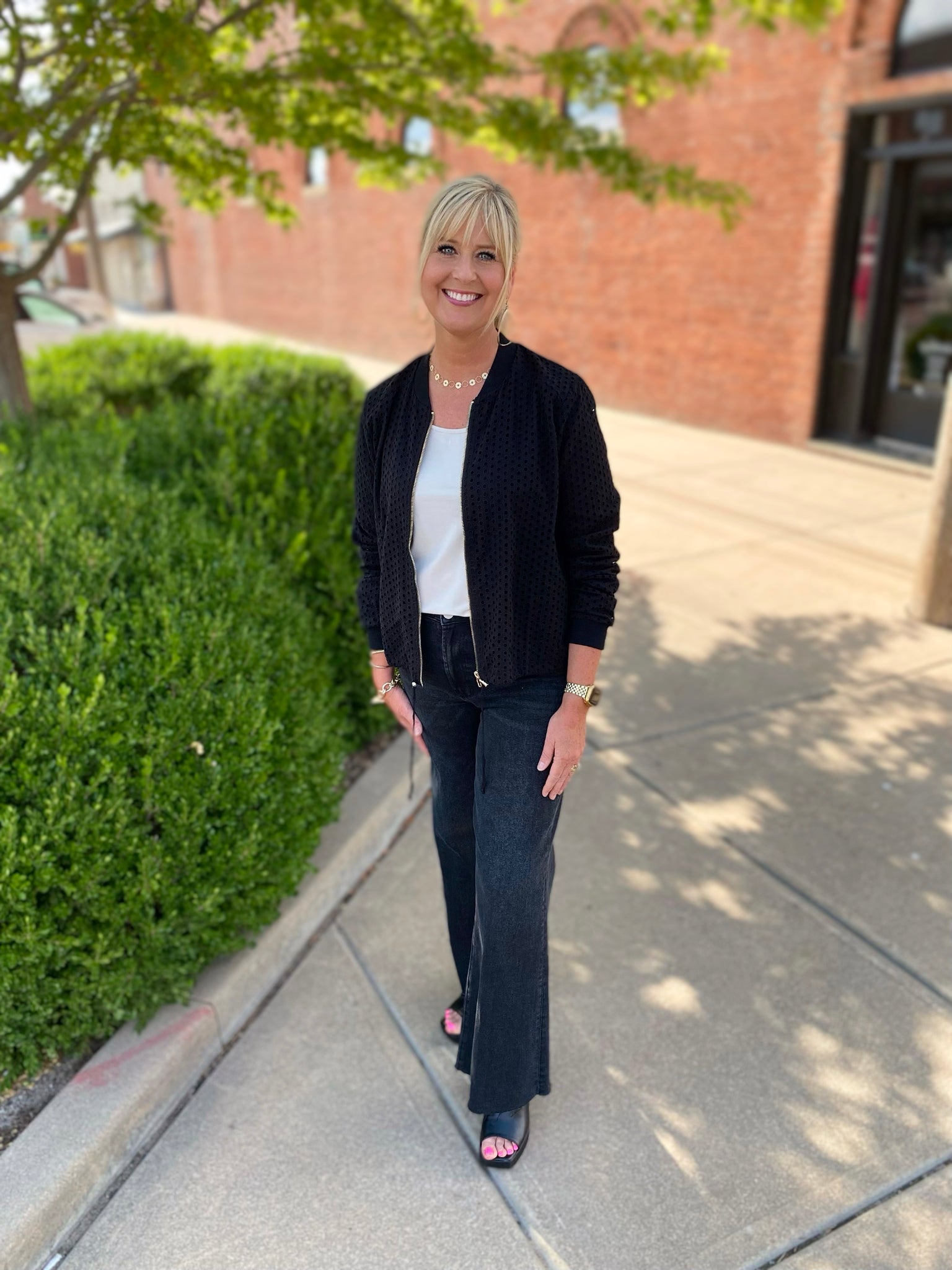 Black Eyelet Bomber Jacket