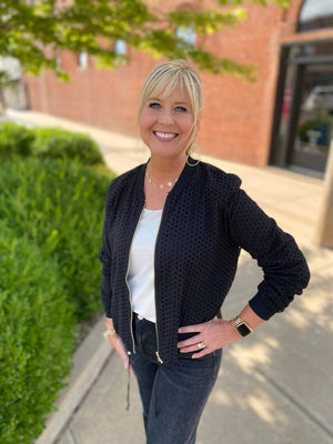 Black Eyelet Bomber Jacket