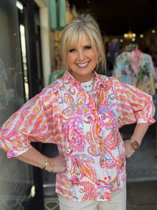 Joy Joy Carnival Paisley Contrast Print Blouse