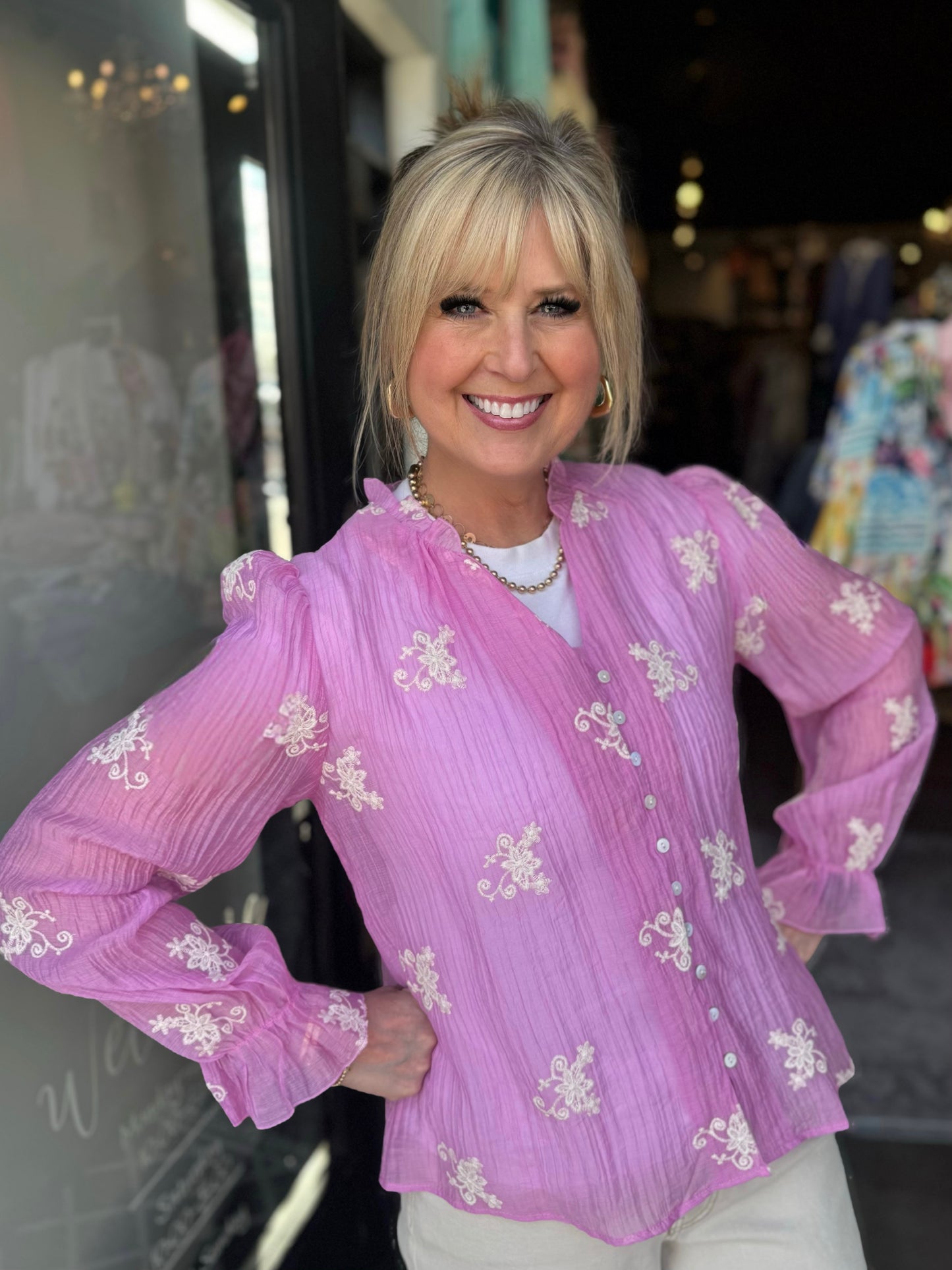 MOLLY BRACKEN PINK EMBROIDERED BLOUSE LA1901EE