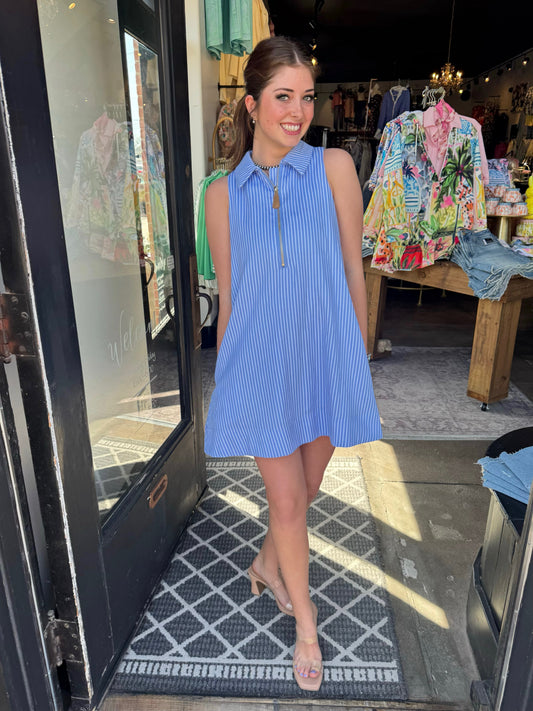 English Factory Powdered Blue Collared Sleeveless Mini Dress