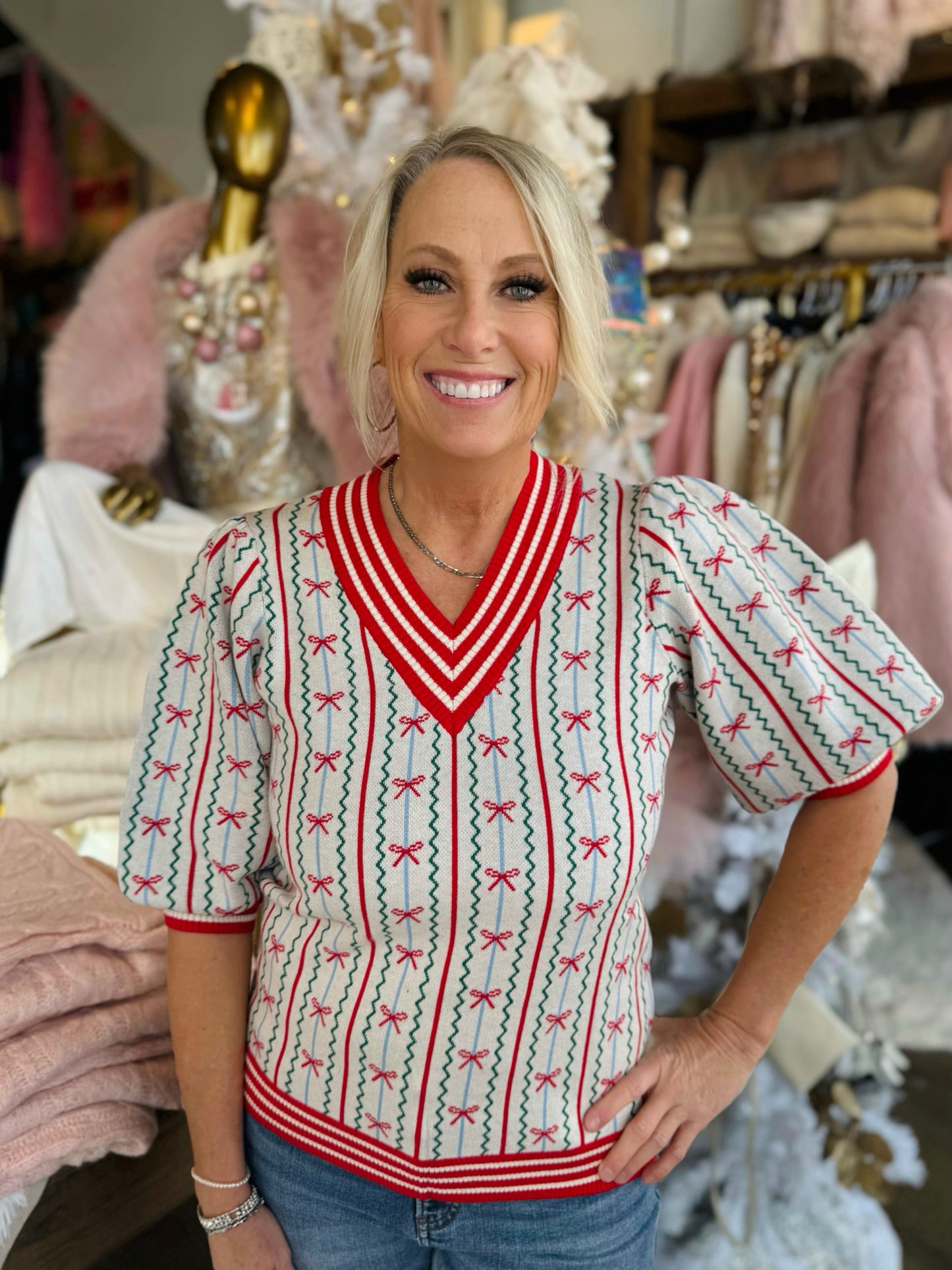 Mary Square Faith in a Bow Ivory Sweater