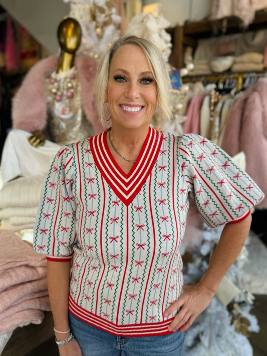 Mary Square Faith in a Bow Ivory Sweater