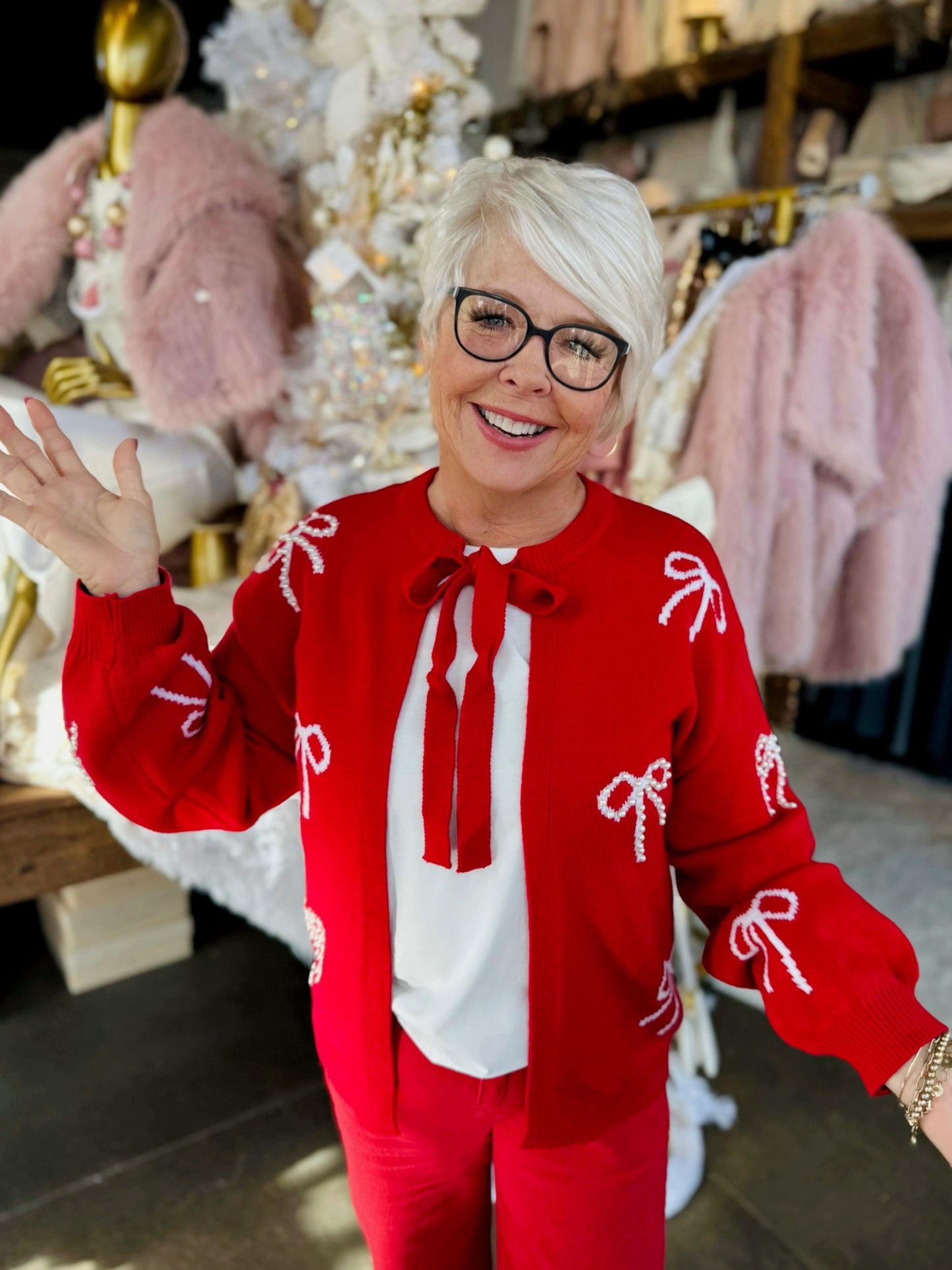 Punchy Sailor Red Neck Tie Open Knit Cardigan