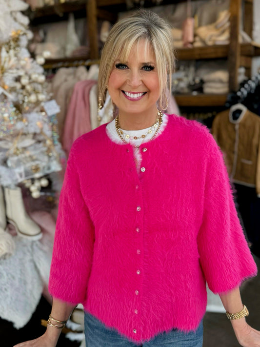 Ivy Jane Hot Pink Fuzz Wuzzy Cardigan