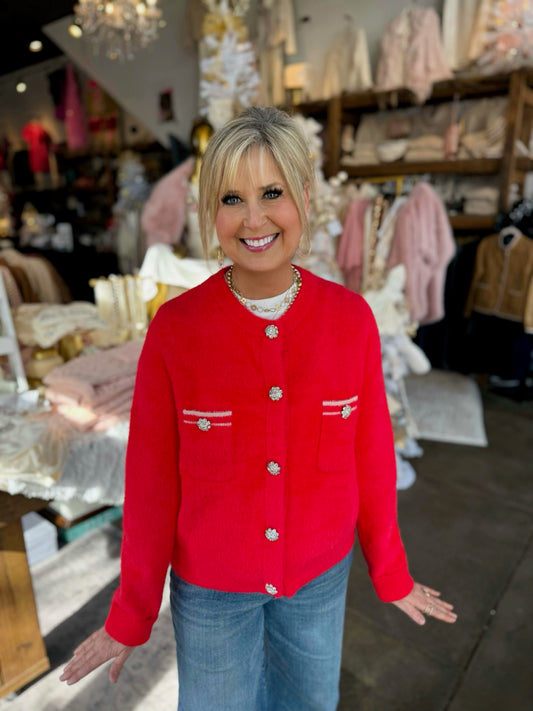Ivy Jane Red Chanel Cardigan