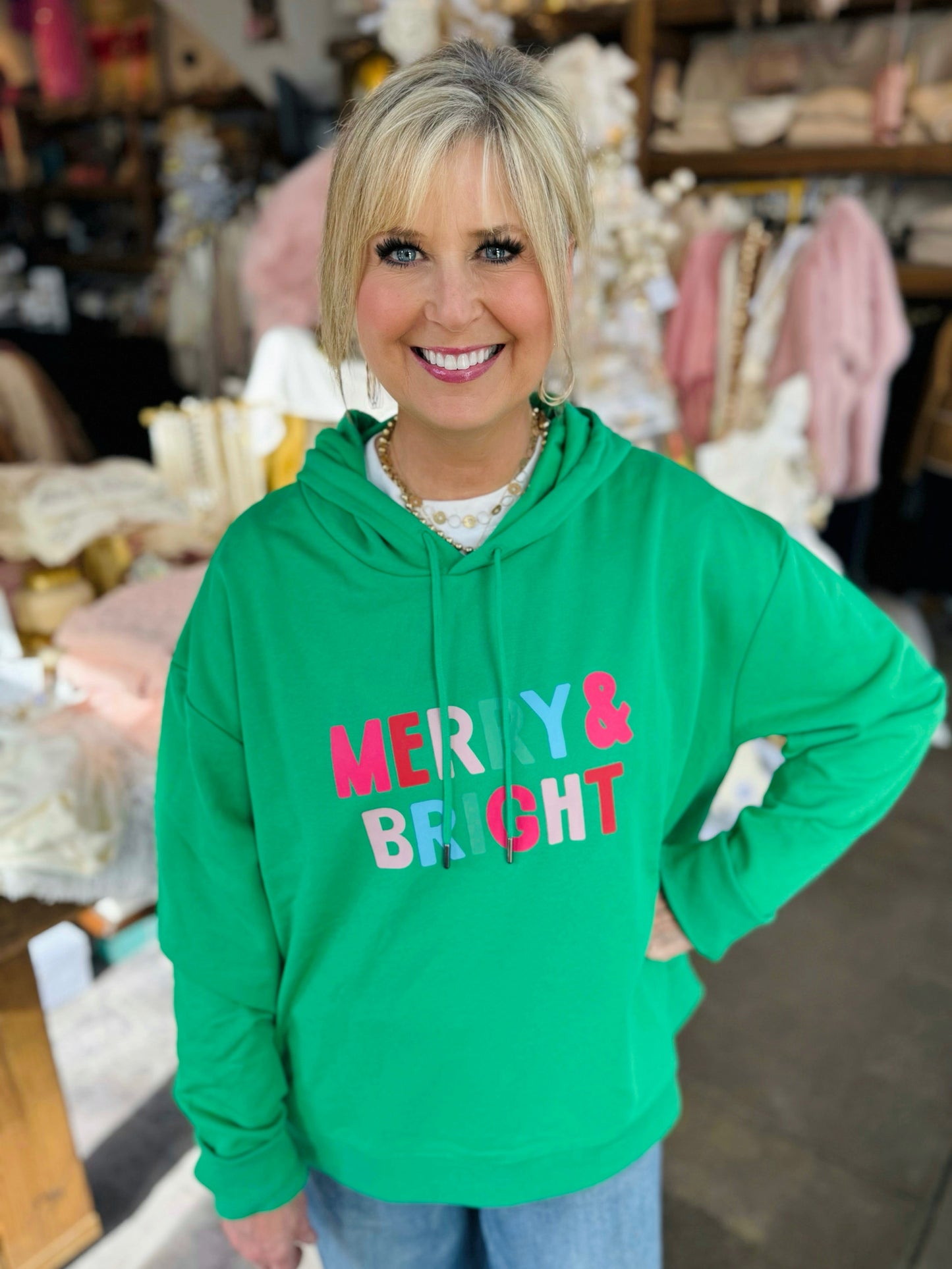 Coco + Carmen Merry & Bright Hooded Sweatshirt - Bright