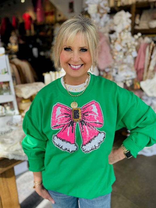 Santa Suit Bow Green Sweatshirt