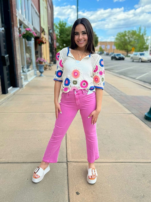 Another Love Multi Color Crochet Top