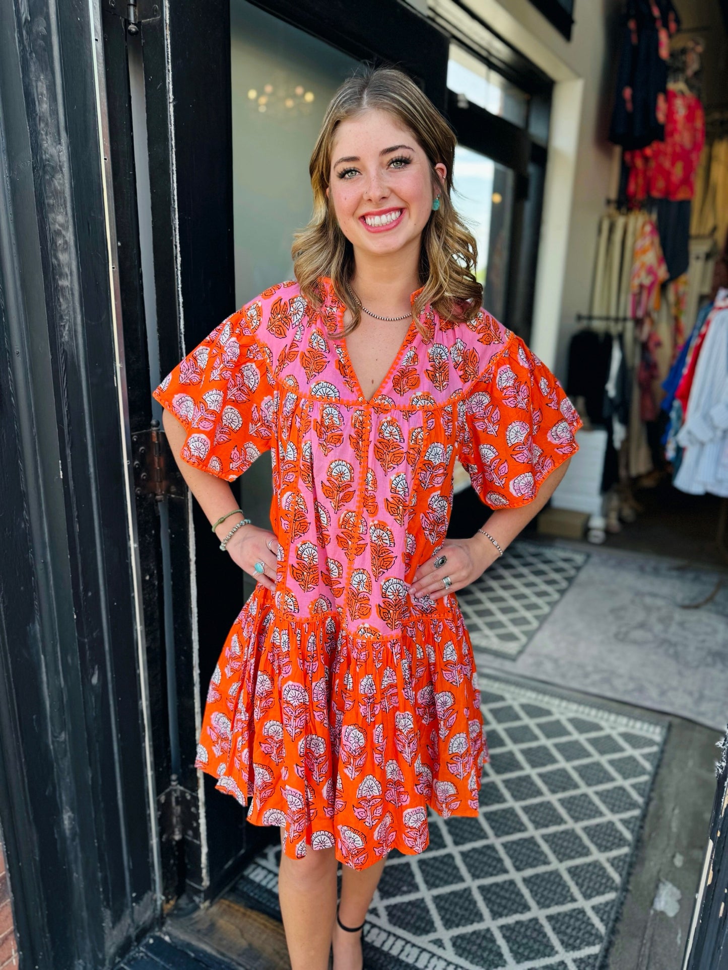 Uncle Frank Red Patched In Block Prints Dress