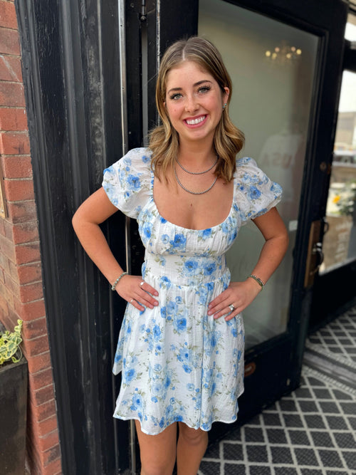 Blue Multi Hey Hun Mini Tie Dress