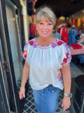 Tru Luxe White Embroidered Dolman Sleeve Blouse