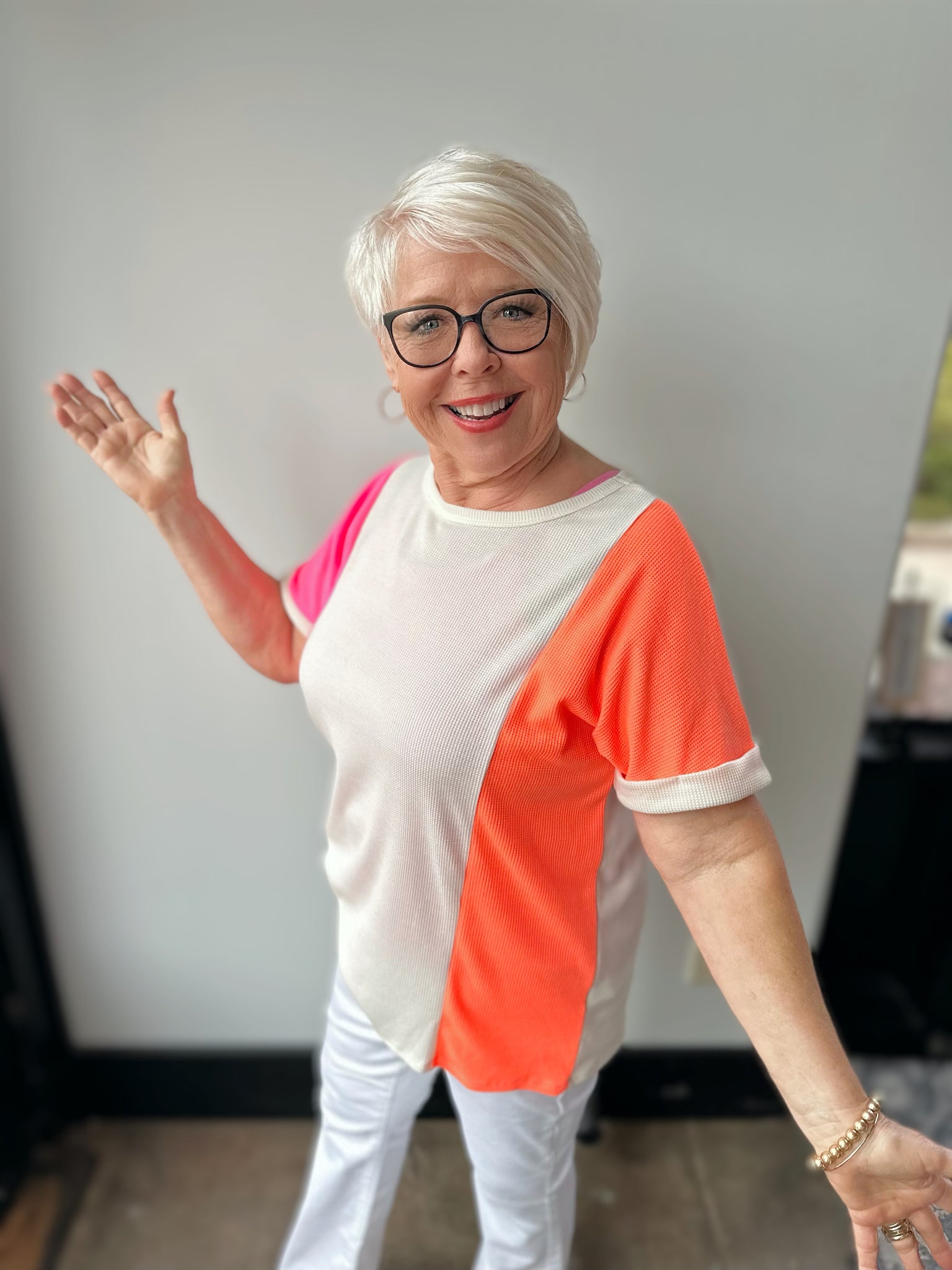 Patsy Pink Orange color block Thermal top