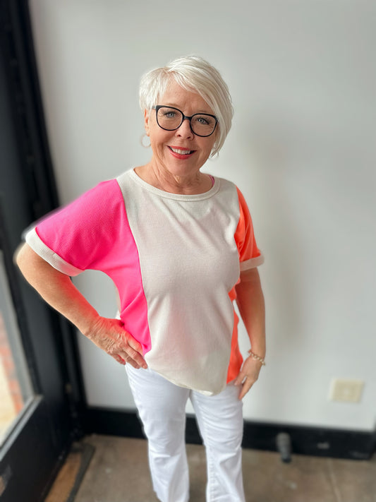 Patsy Pink Orange color block Thermal top