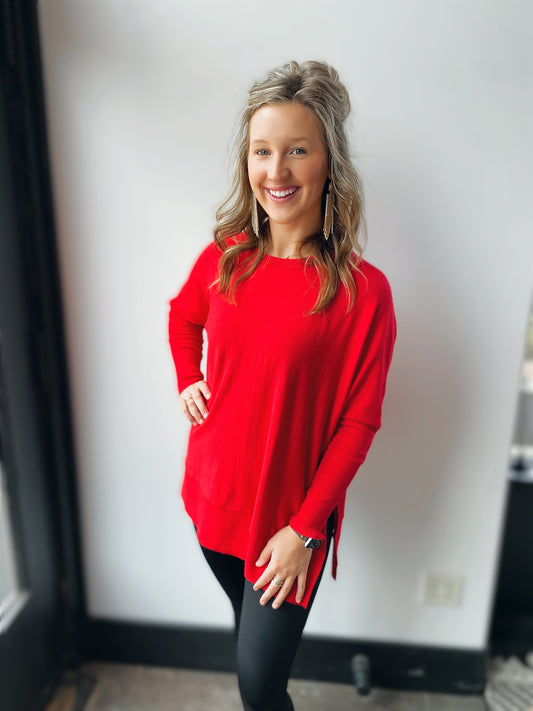 red solid long sleeve dolman body top