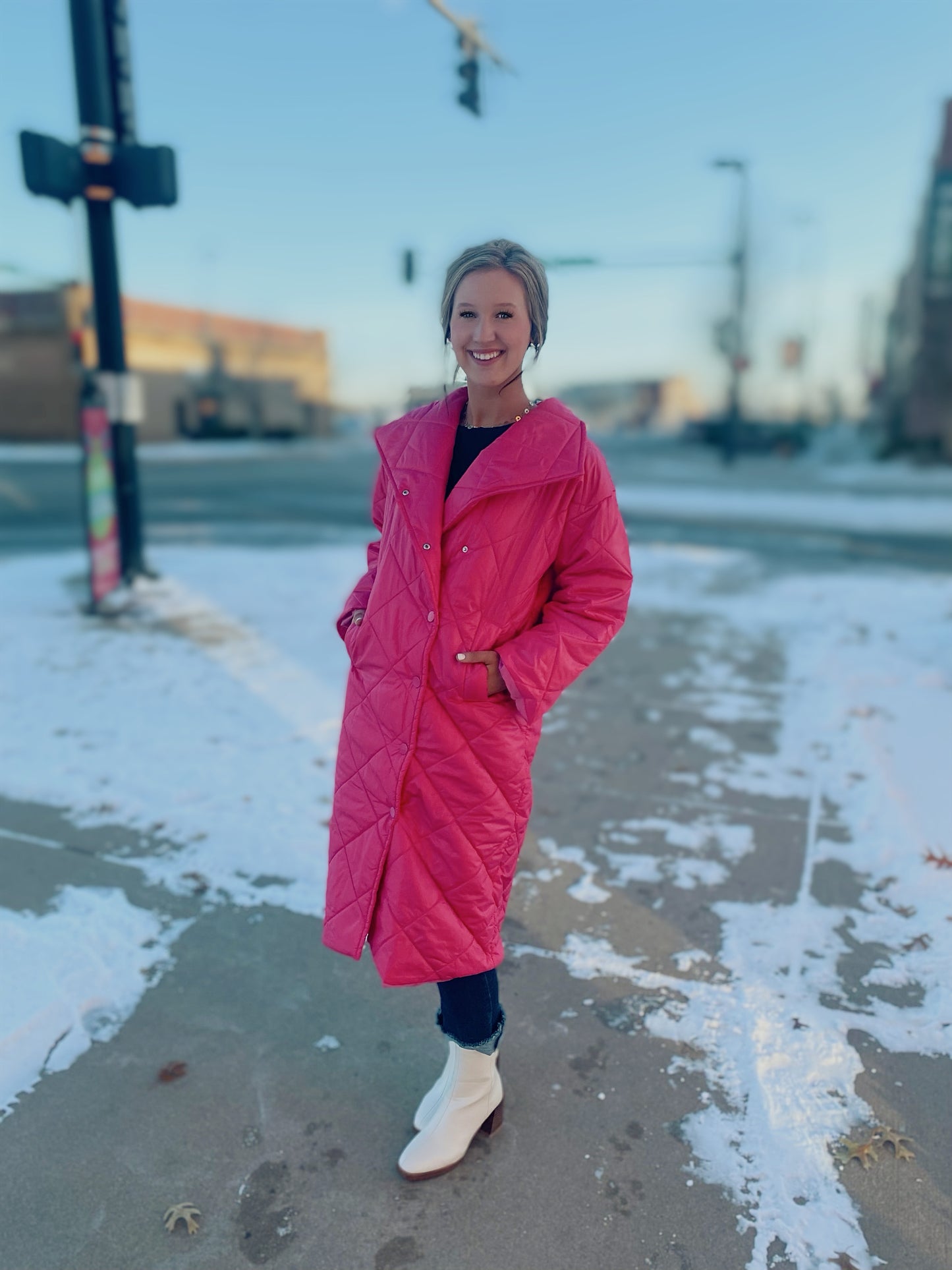 fuchsia long quilted coat
