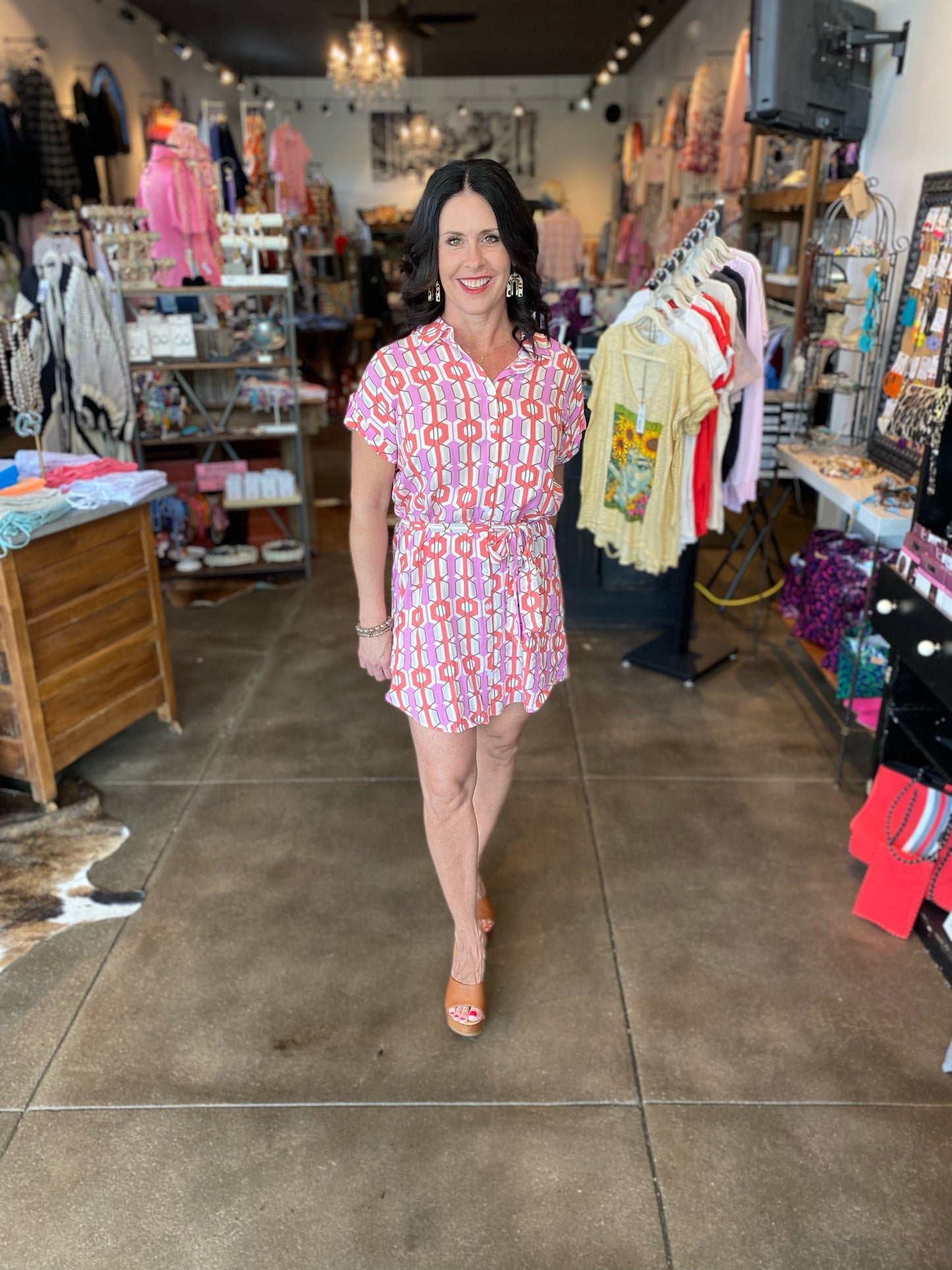 Coral / pink geo print dress