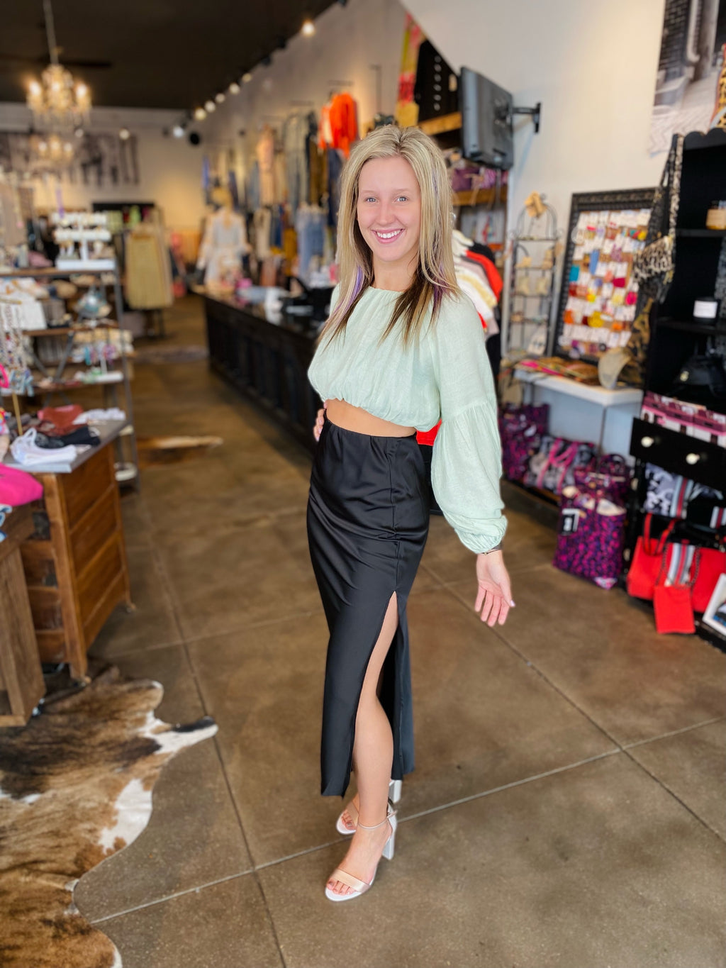 sage puff sleeve crop top