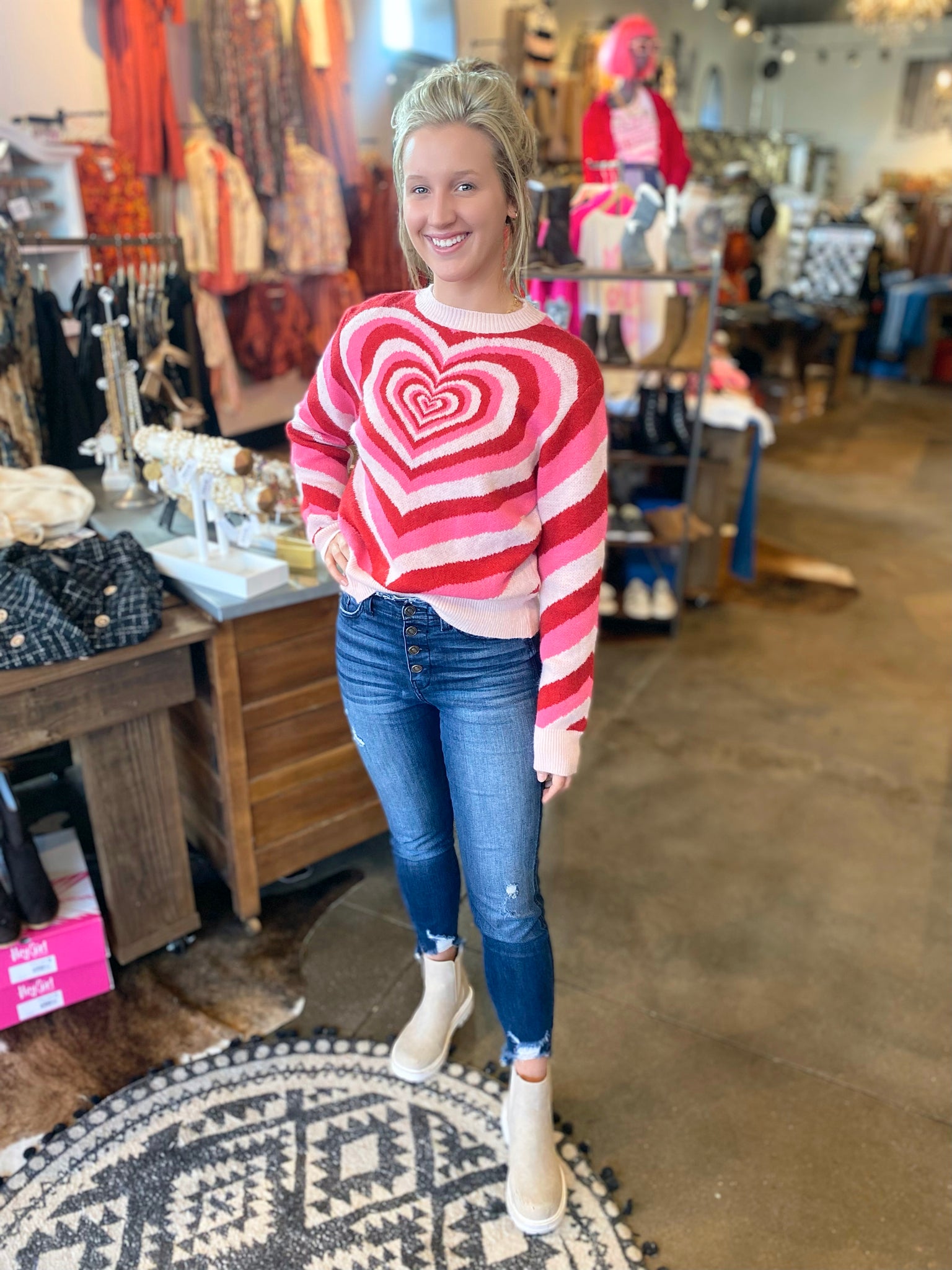 Striped heart pullover sweater
