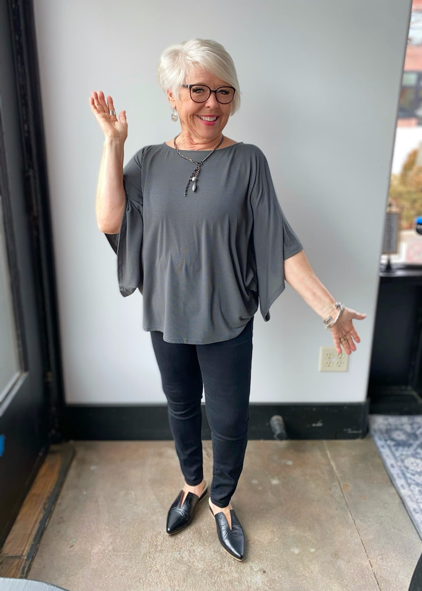 charcoal kimono sleeve knit top