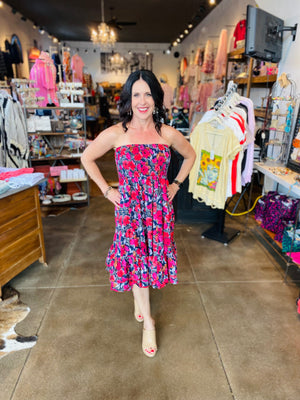 Dress/ skirt Jaja navy with pink flowers