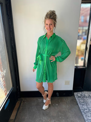 Pretty Pleats Green Dress