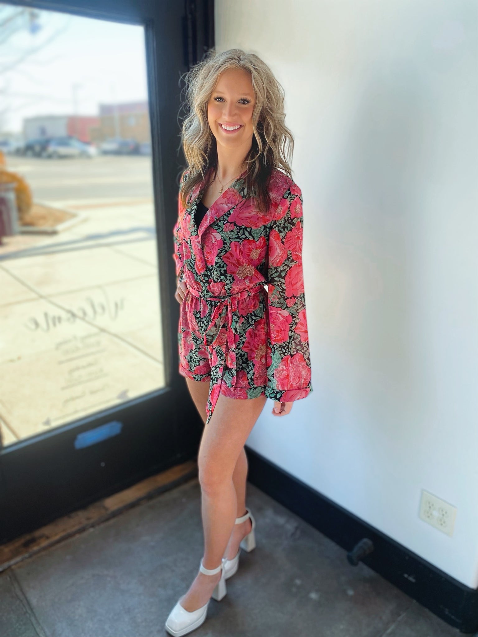 Fiona Pink Floral Romper