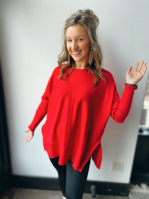 red solid long sleeve dolman body top