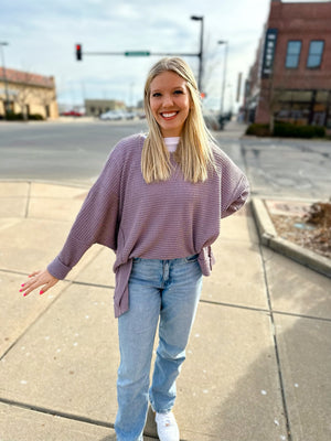 dark lavender long sleeve banded hem side slit