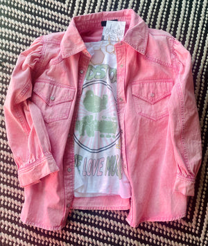 Neon pink 3/4 sleeve Jean jacket