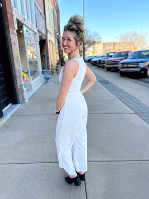 I Do White Sleeveless Jumpsuit