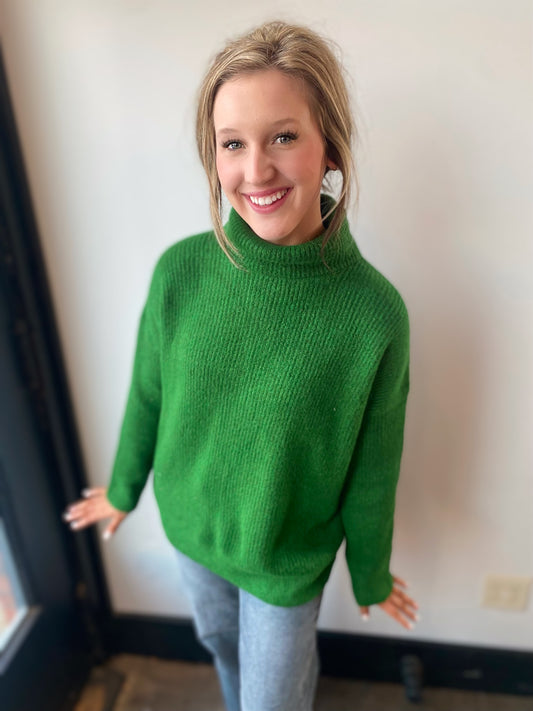 green turtle neck sweater