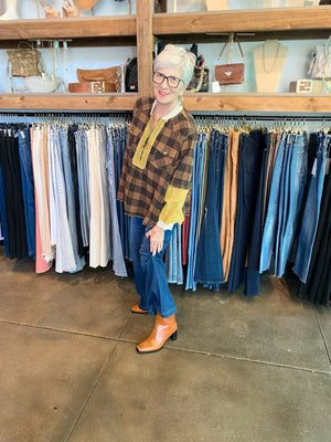ivy jane brown buffalo check zip pullover
