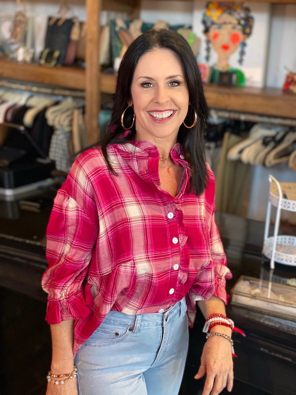 Pink plaid gauze jacket ivy jane