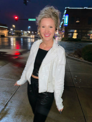 white sequin jacket