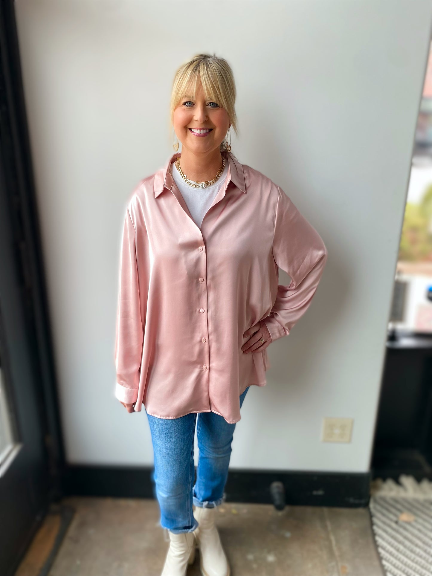 Dusty Pink plus size button down