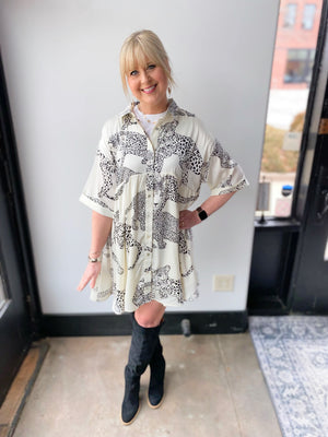 Wildside cream with blk tigers tunic/dress