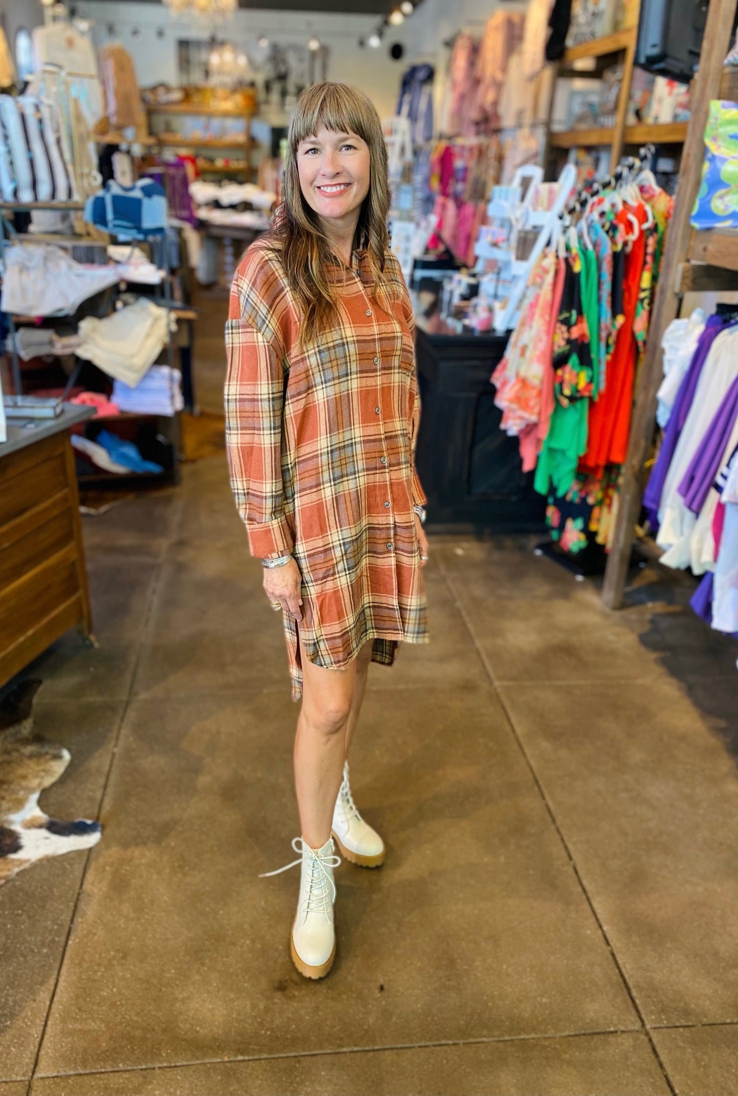 burnt orange oversized flannel button up shirt/tunic