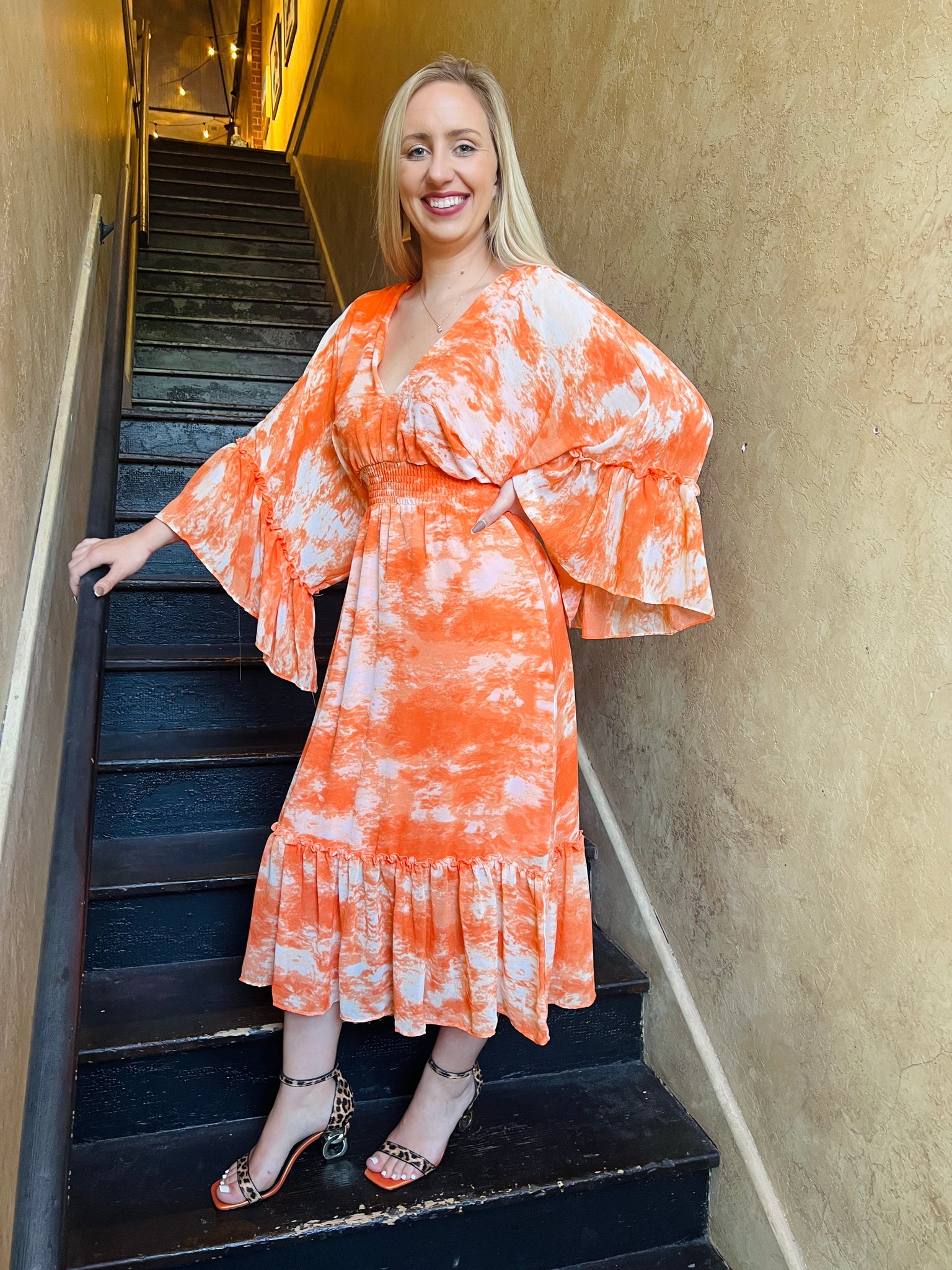 orange multi flowy maxi dress