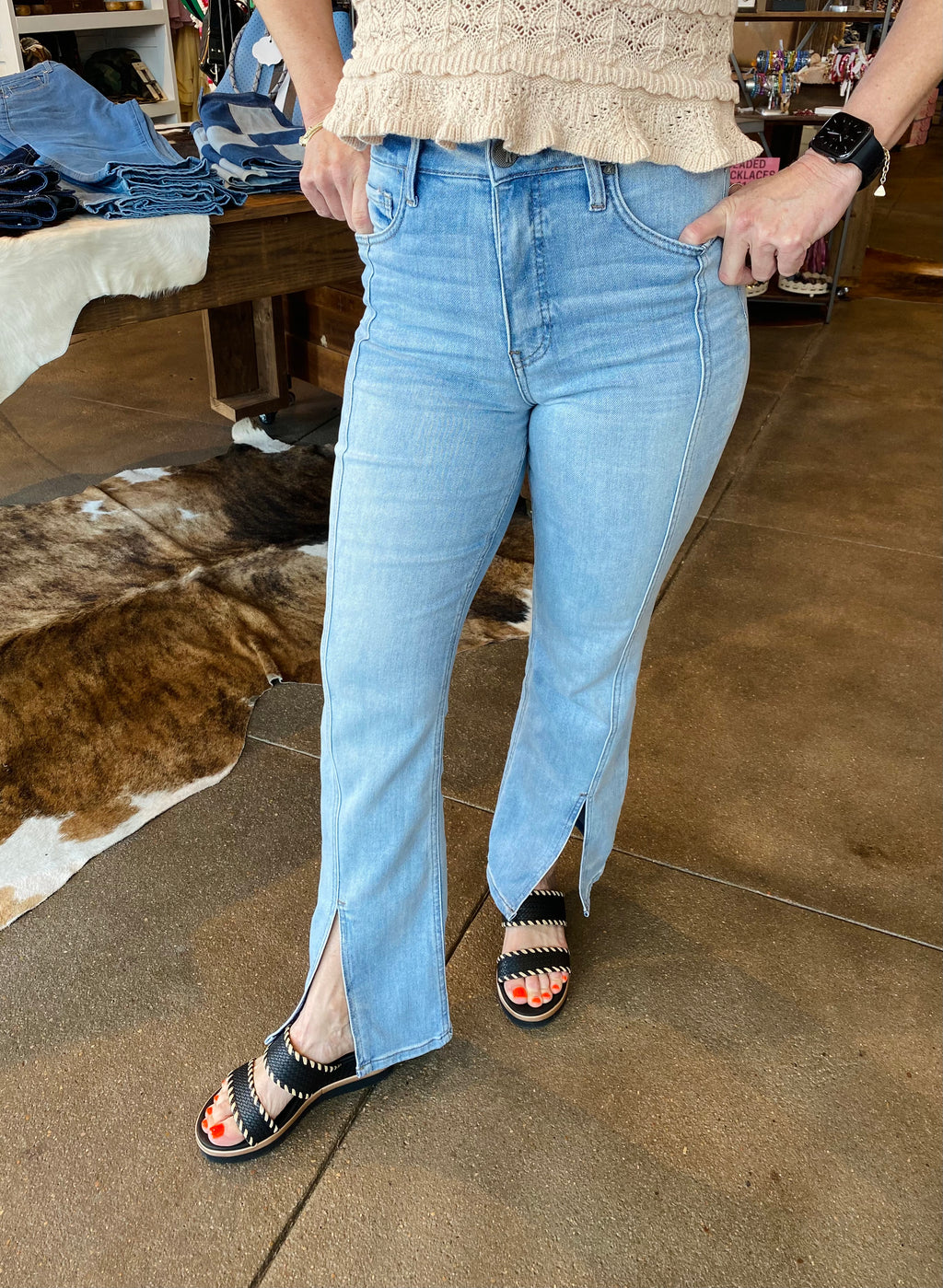 KUT Kelsey High Rise Front Slit Jeans